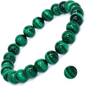 Malachite Natural Gemstone Stretch Bracelet for Meditation, Yoga & Healing